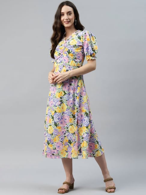 Melon by PlusS Multicolor Printed Below Knee A Line Dress Price in India