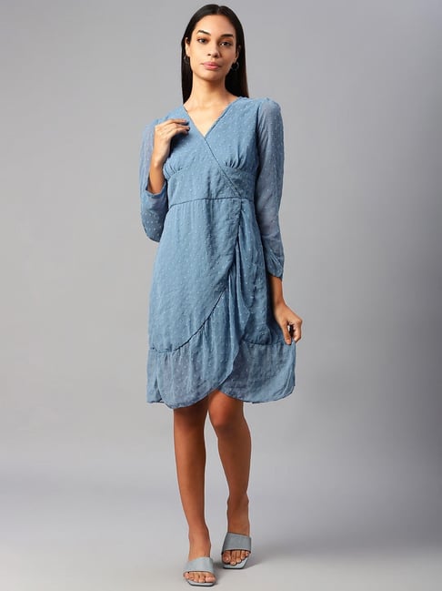 Melon by PlusS Blue Midi Wrap Dress Price in India