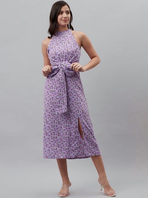 Melon by PlusS Purple Printed Below Knee A Line Dress Price in India