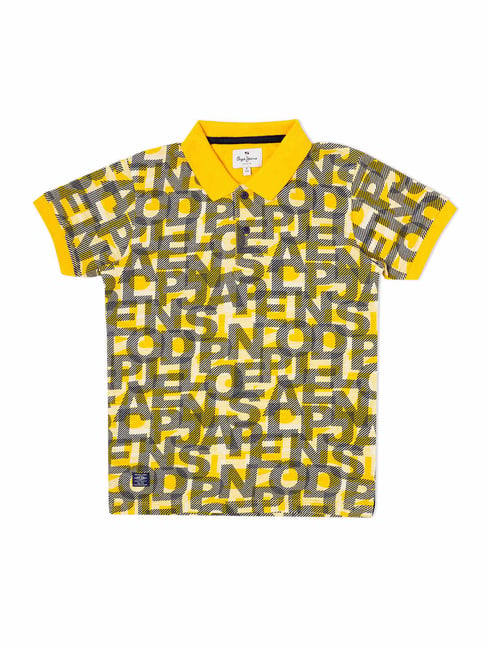 Pepe Jeans Kids Yellow Printed Polo T-Shirt