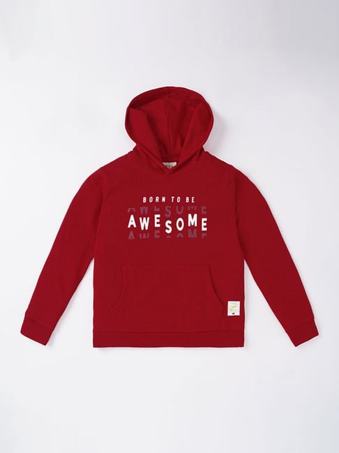 Ed-a-Mamma Kids Red Cotton Printed Full Sleeves Hoodie