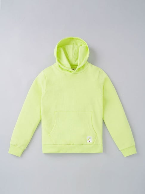 Ed-a-Mamma Kids Neon Green Cotton Regular Fit Full Sleeves Hoodie