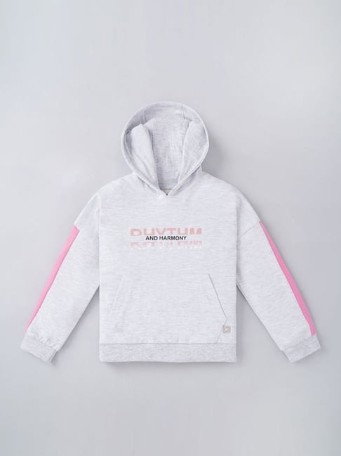 Buy Ed-a-Mamma Kids Grey Cotton Printed Hoodie for Girls Clothing