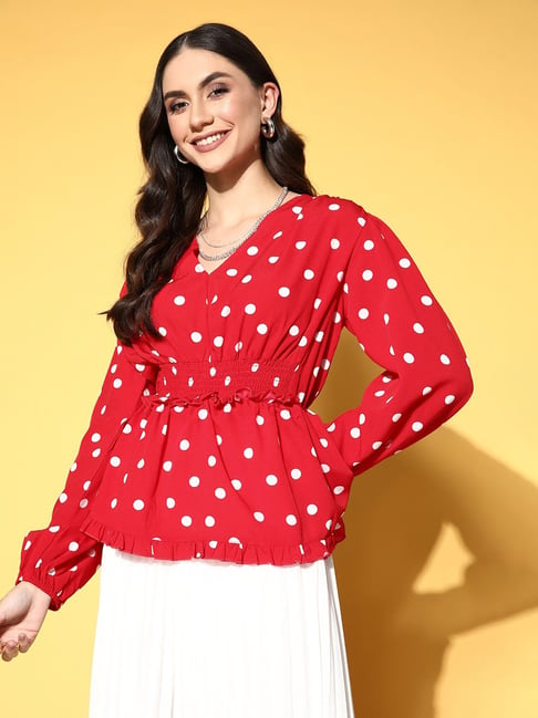 Melon by PlusS Red Printed V Neck Peplum Top