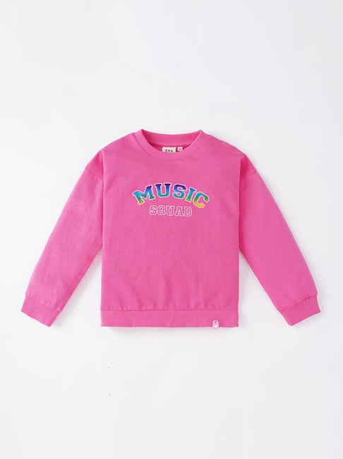 Ed-a-Mamma Kids Pink Cotton Printed Full Sleeves Sweatshirt