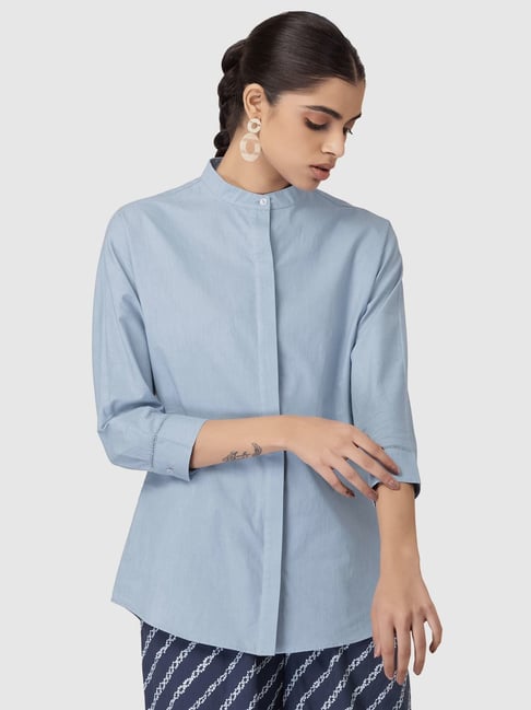 Indya Blue Cotton Shirt Price in India