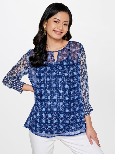 Global Desi Blue Printed Tunic