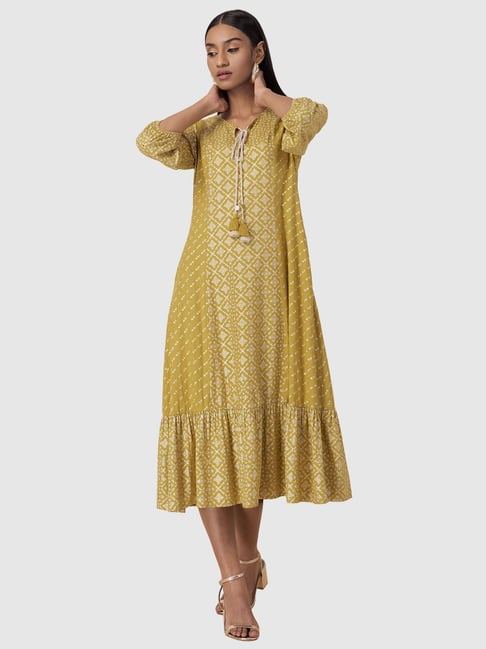 Buy Indya Yellow Printed High-Low Dress for Women Online @ Tata CLiQ
