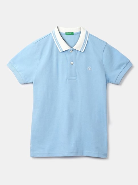 United Colors of Benetton Kids Blue & White Cotton Regular Fit Polo T-Shirt