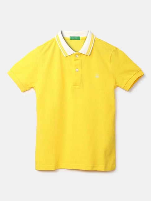 United Colors of Benetton Kids Yellow & White Cotton Regular Fit Polo T-Shirt