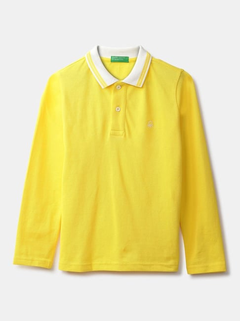 United Colors of Benetton Kids Yellow & White Cotton Regular Fit Polo T-Shirt