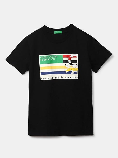 United Colors of Benetton Kids Black & White Cotton Printed T-shirt