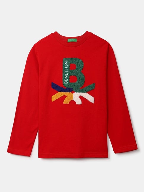 United Colors of Benetton Kids Red & Green Cotton Embroidered T-shirt