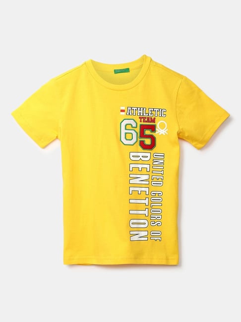 United Colors of Benetton Kids Yellow & White Cotton Printed T-shirt