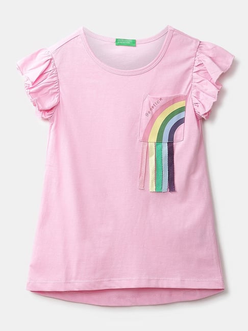 United Colors of Benetton Kids Pink & Yellow Cotton Printed Top