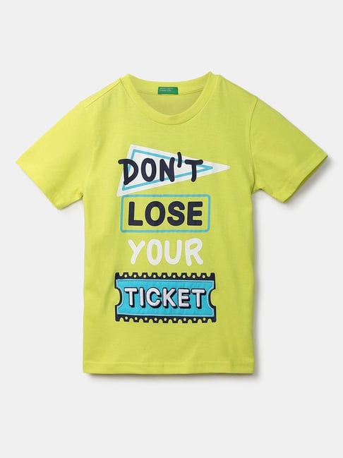 United Colors of Benetton Kids Lime Green & Blue Cotton Printed T-shirt