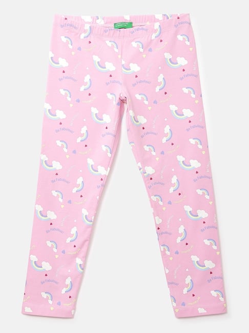 United Colors of Benetton Kids Pink & White Cotton Printed Leggings