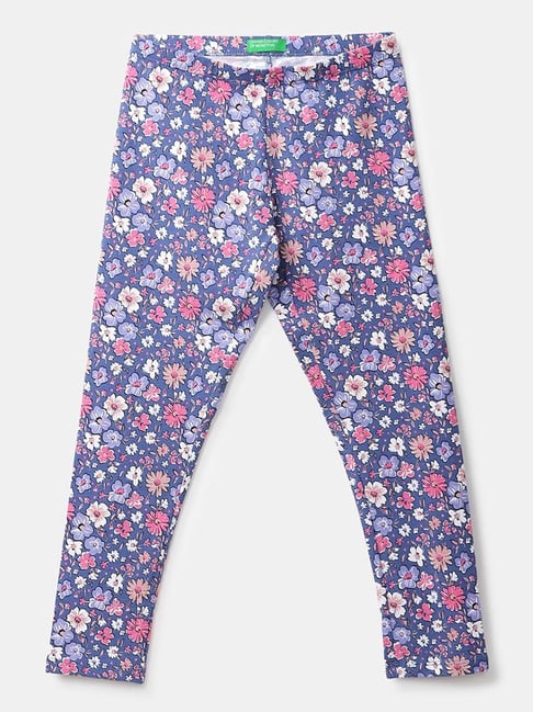 United Colors of Benetton Kids Purple & Pink Cotton Floral Print Leggings