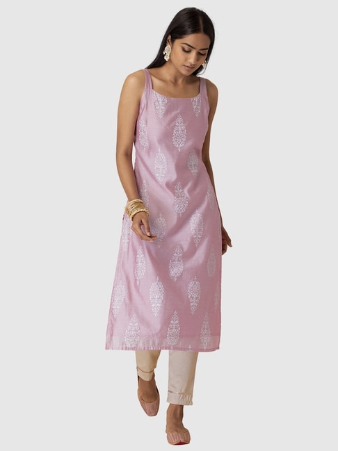 Indya Pink Printed Straight Kurta Price in India