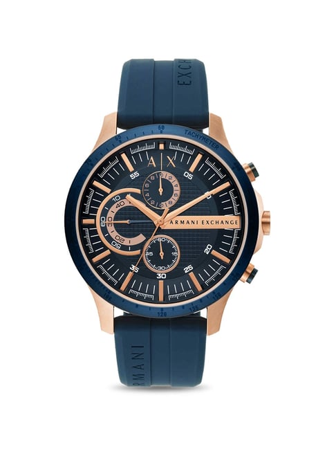 Emporio Armani Chronograph Midnight Blue Dial Blue Leather Strap Watch For  Men