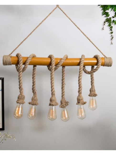 Homesake Fixture Vintage Brown Wood 6-In-1 Hemp Rope Pendant Decor Light (Bulb not included)-picture-34