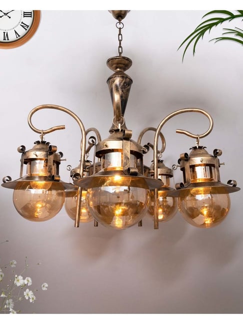 Homesake Vintage Edison Golden Metal 5-In-1 Rubbed Oil Antique Chandelier(Bulb not included)