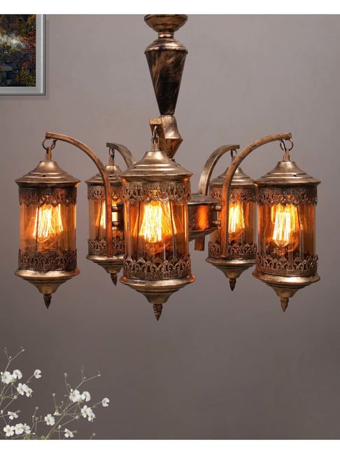 Homesake Vintage Edison Golden Metal 5-In-1 Rubbed Oil Antique Chandelier(Bulb not included)