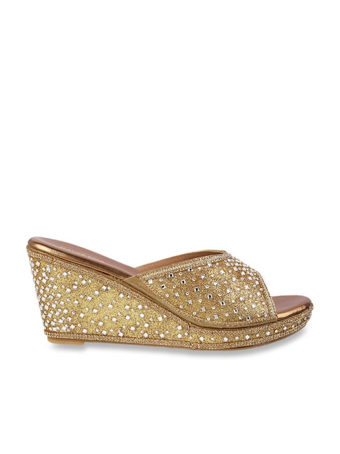 Mochi Women's Antique Gold Casual Wedges Price in India