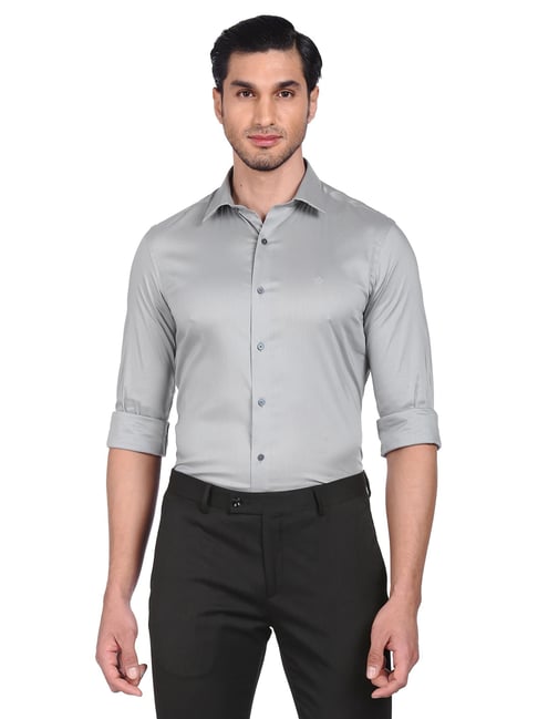 Arrow New York Grey Cotton Slim Fit Shirt