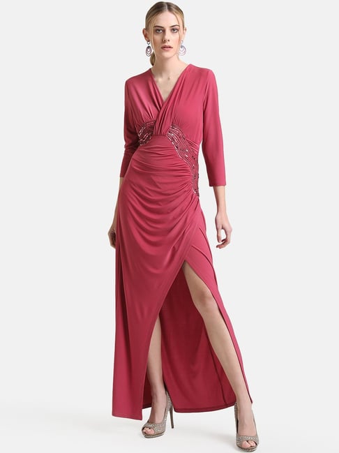 Buy KAZO Maroon Solid Mesh V Neck Women's Mini Dress | Shoppers Stop