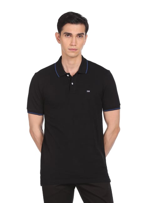 Arrow Black Cotton Regular Fit Polo T-Shirt