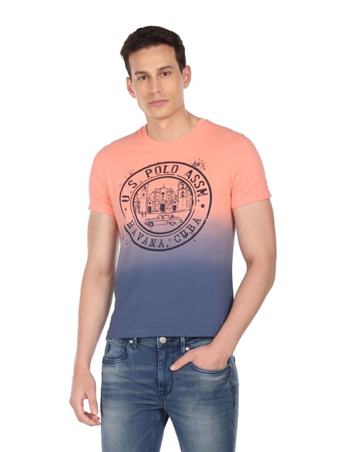 U S Polo Assn U.S. Polo Assn. Pink & Blue Regular Fit Printed T-Shirt