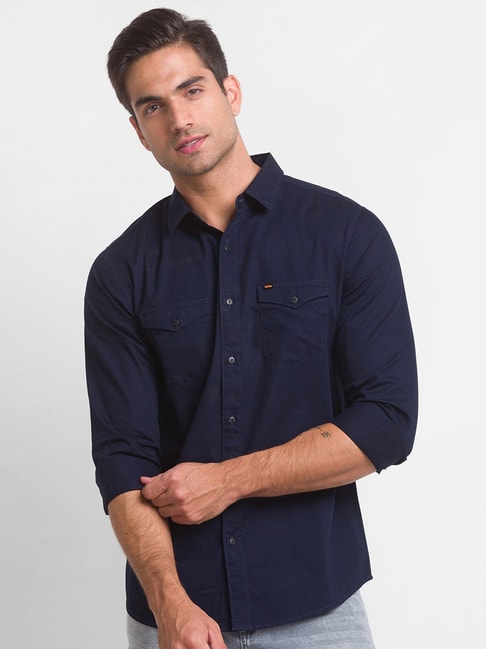 Buy Spykar Dark Blue Cotton Full Sleeve Denim Shirt for Men Online-sgquangbinhtourist.com.vn