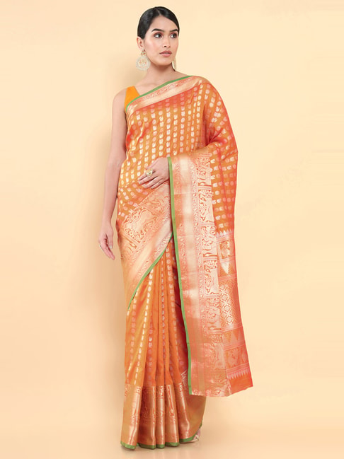 Soch Orange Silk Woven Saree With Unstitched Blouse Price in India