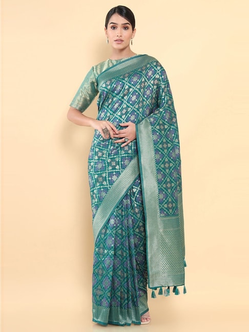 Soch Green Silk Woven Saree With Unstitched Blouse Price in India