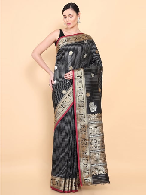 Soch Black Silk Woven Saree With Unstitched Blouse Price in India
