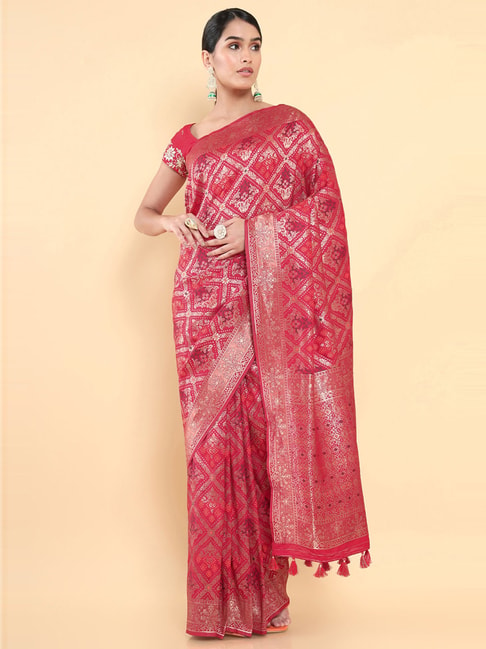 Soch Red Silk Woven Saree With Unstitched Blouse Price in India