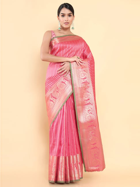 Soch Pink Silk Woven Saree With Unstitched Blouse Price in India