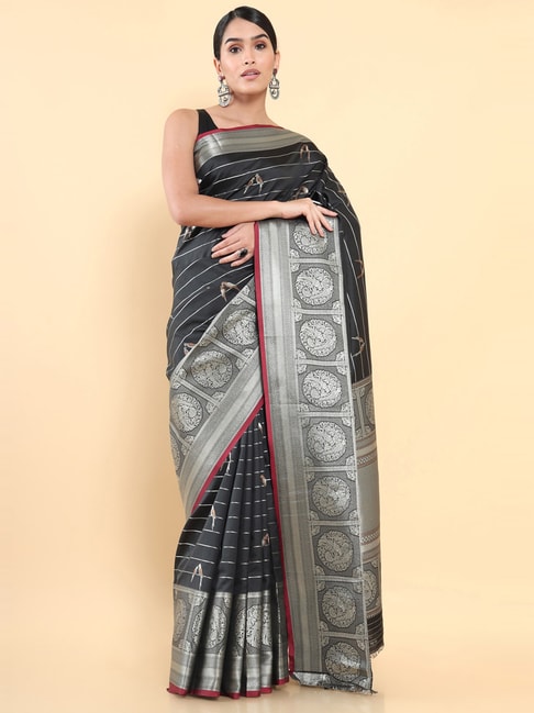 Soch Black Silk Woven Saree With Unstitched Blouse Price in India