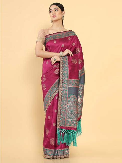 Soch Purple Silk Woven Saree With Unstitched Blouse Price in India