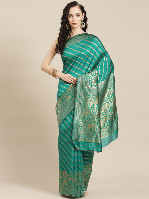 Ishin Green Woven Saree With Unstitched Blouse