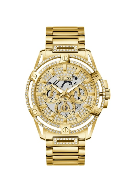 GUESS KING Men Round Gold Tone Dial Analog Watch GW0497G2