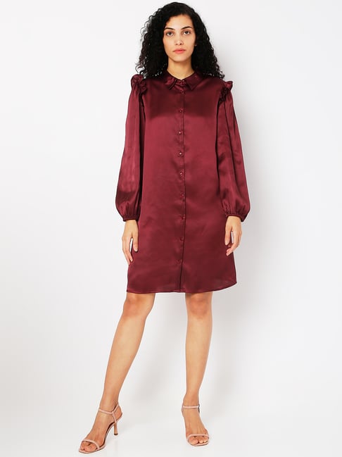 Buy Vero Moda Maroon Above Knee Shirt Dress for Women's Online