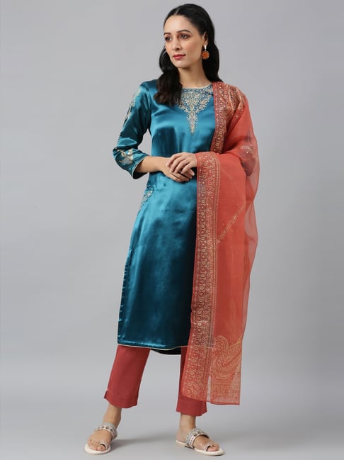 Buy W Blue Embroidered Pants for Women Online @ Tata CLiQ