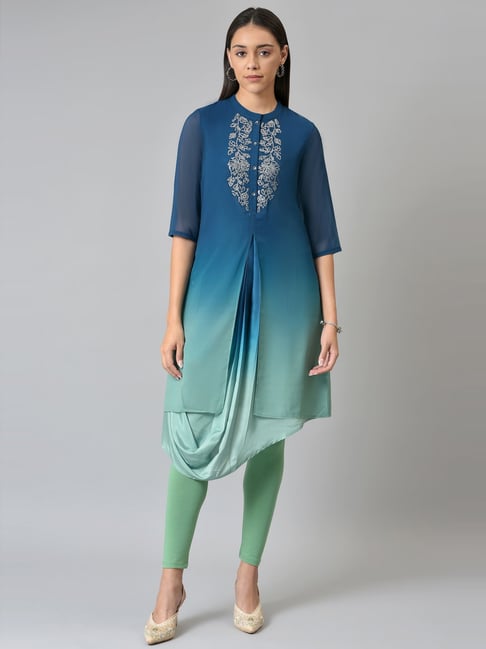 W Emerald Green Embellished Kurta Leggings Set Price in India