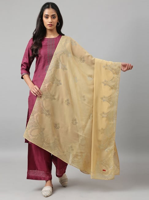 W Beige Sequins Pattern Dupatta