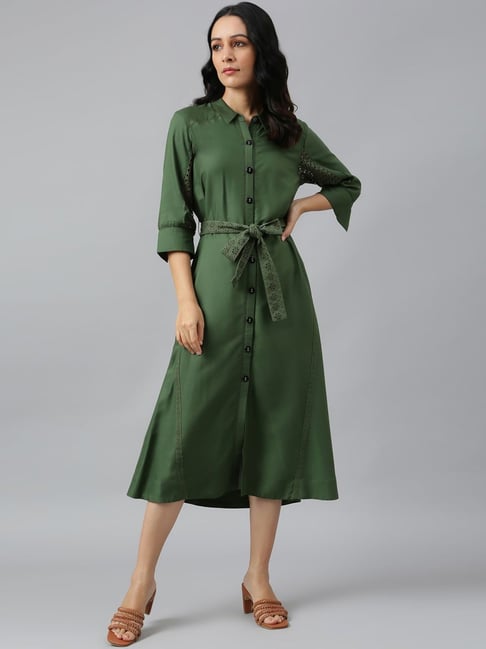 W Green A-Line Dress Price in India