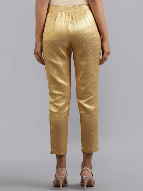 Buy Gold Cotton Flax Liva Women Trousers Online - Aurelia
