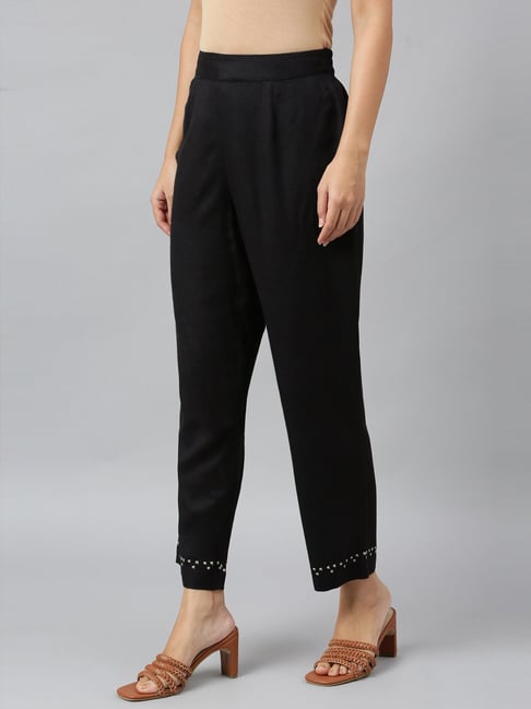 Buy W Black Regular Fit Pants for Women Online @ Tata CLiQ