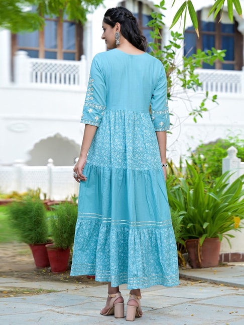 TRENDSWILL Women Gown Light Blue, White Dress - Buy TRENDSWILL Women Gown  Light Blue, White Dress Online at Best Prices in India | Flipkart.com